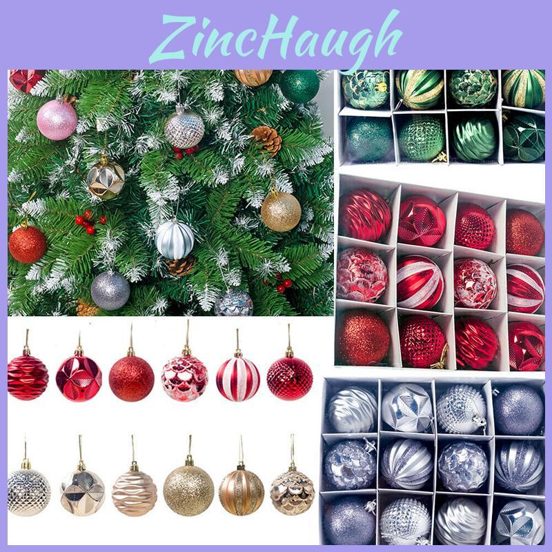 Festive 12/24pcs Christmas Tree Baubles Glitter Ornaments For Christmas Decor