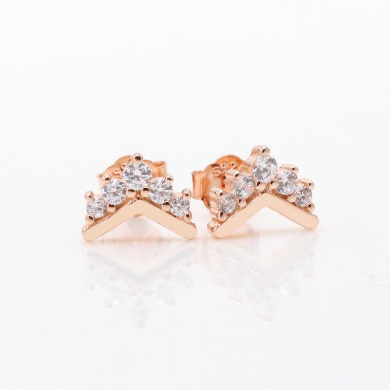 Rose Gold Crown Wishbone Earrings: European & American Fashionable White Copper Gift