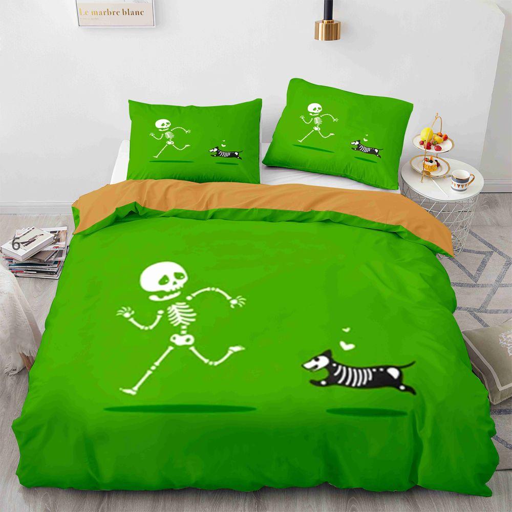 Sugar Skull King Queen Duvet Cover Funny Skeleton Halloween Bedding Set Gothic Spooky Bone Quilt Cover Polyester Comforter Cover