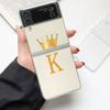 Crown Letter A To b Fashion Phone Case For Samsung Galaxy Z Flip 3 4 5 6 7 Hard Folding Z Flip4 Clear PC Cover Protector Gift