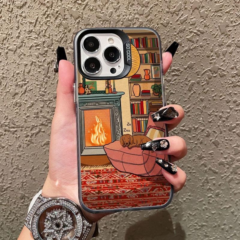 Vintage Sleepy Cat & Home Furnishings Artistic Laser Phone Case For iPhone 11 12 13 Mini Pro Max 17 16 15 14 Pro Max Plus Covers