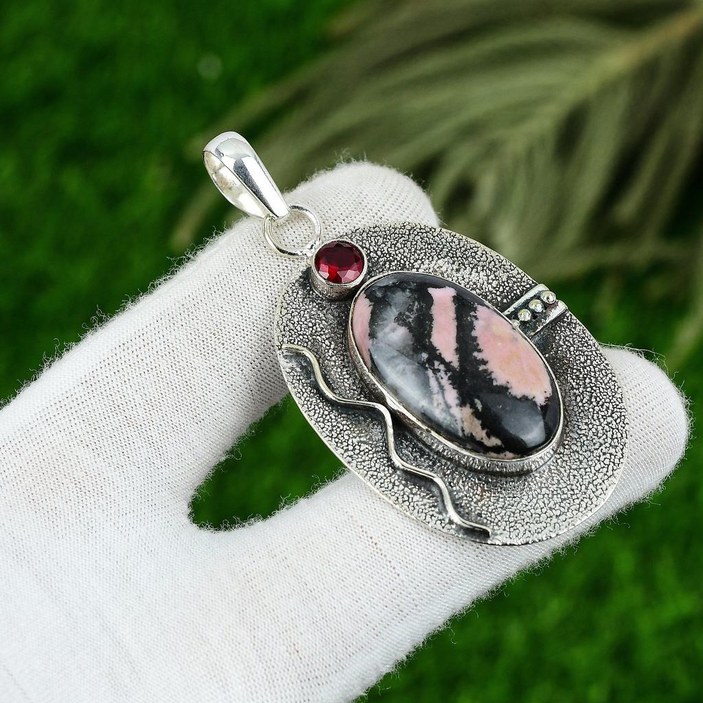 925 Silver Heart Chakra Rhodonite Stone Rubillite Engagement New Pendant Jewelry