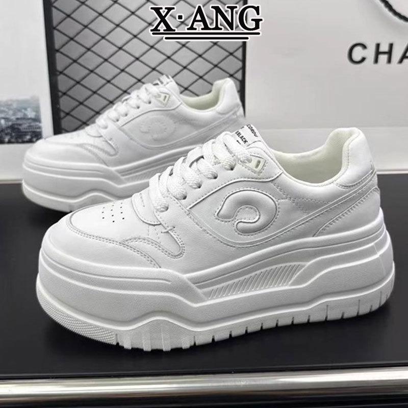 The First Layer of Cowhide Board Shoes Women's Thick-soled Heightening Little White Shoes Women's Shoes Autumn and Winter New Casual Sports Shoes