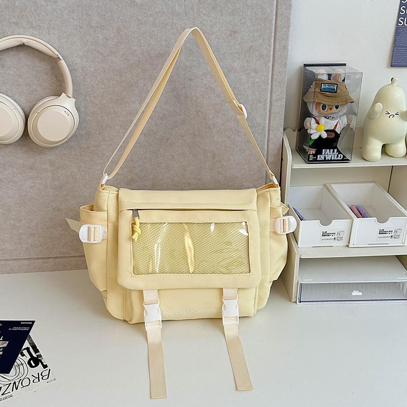 School bag, college style, versatile, simple and large-capacity class, mail carrier bag, student transparent one-shoulder casual oblique span bag
