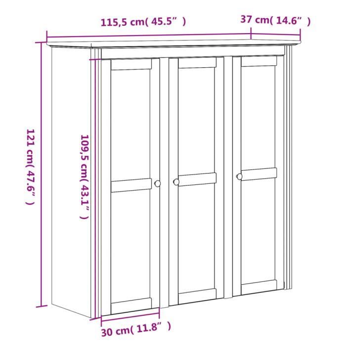 vidaXL White Brown Wood Solid Pine BODO Glass Door Cabinet 355078