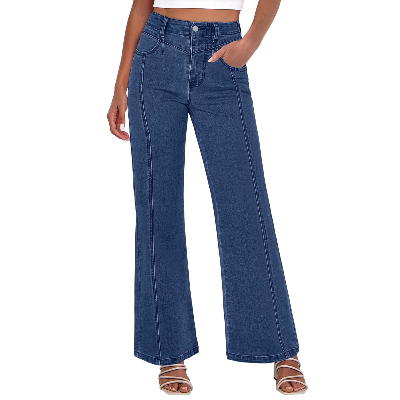 

Женские ретро джинсы прямого кроя с высокой посадкой L синий