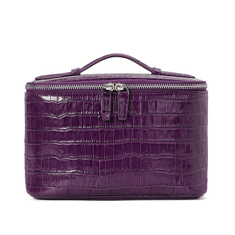 Aidani Genuine Leather Crocodile Pattern Mini Square Bag, Large-Capacity Handheld Makeup Bag, Women's Storage Handbag