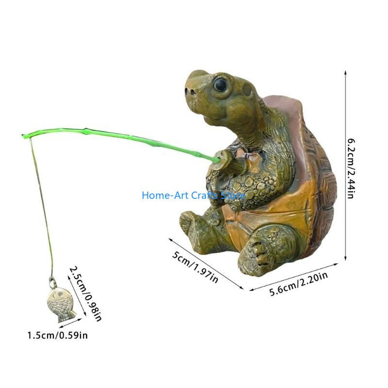 Y3NA Garden Fishing Turtles Statues Resin Animal Figurines Garden Decors Centrepieces