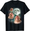 Three Macaque Moon Funny Weird Cursed Meme Graphic Tee Casual Cotton Short Sleeve T-Shirt