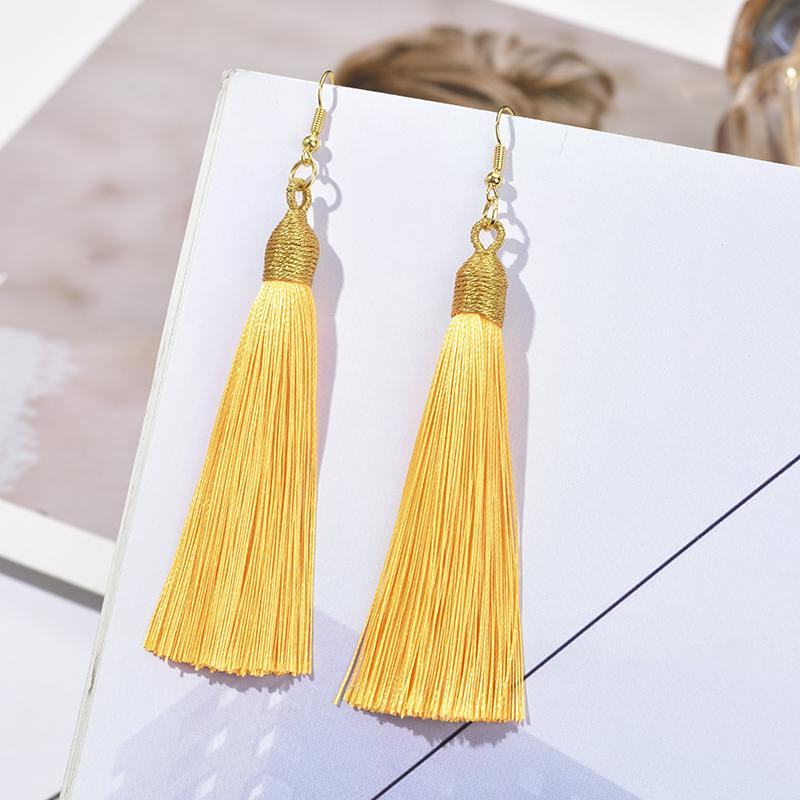 Fashion Tassel Earrings Women Silk Fabric Gold Color Rope Wrap Fringe Long Drop Dangle Earings For Girls Bohemia Wedding Jewelry