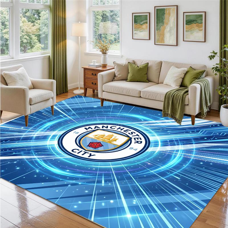 Manchester City Design Crystal Velvet Rug Soft Decorative Mat for Bedroom Entrance