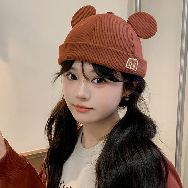Autumn and Winter New Style Corduroy Cute Kitten Ears Landlord Hat for Women Versatile Face Showing Little Yuppie Melon Skin Hat for Men
