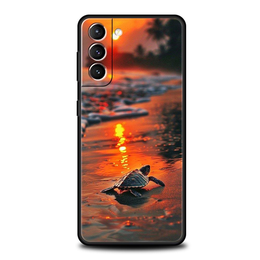 Summer Beach Scene at Sunset on sea Palm Tree Case For Samsung Galaxy S24 S23 S22 S20 Ultra S21 FE 5G S10 S9 Plus S10E S8 Cover