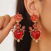 New Summer Fashion Temperament Medium Antique Love Earrings Retro Court Style Hollow Diamond-encrusted Women's Earrings