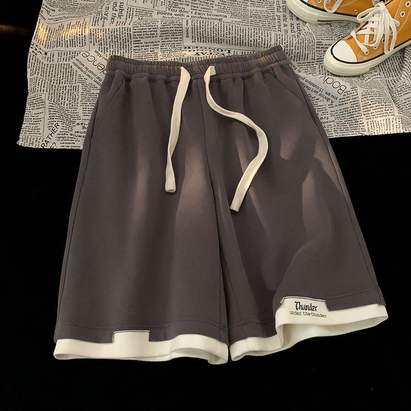 Büyük Beden Sahte İki Parça Spor Şort Bol Zayıflatıcı Düz Geniş Paça Çok Yönlü Günlük Beş Noktalı Pantolon