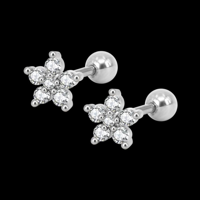 1Pc Women Cubic Zirconia Flower Ear Stud Earring Piercing Cartilage Jewelry Gift