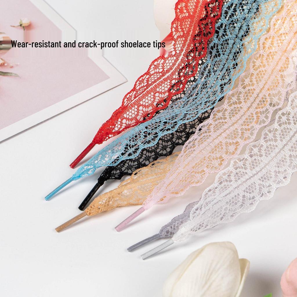 Ballet Style Silk Shoelaces with Lace Trim - Colorful & Cute Girly Accessories for German Training Shoes (1 Pair)