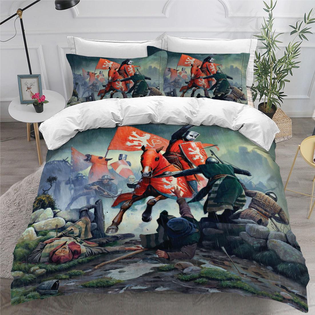 

European Knight Retro 3D Digital Printing Three-Piece Set Can Be Customized Grinding Quilt Cover Pillowcase EU S(135*200/50*75*1)