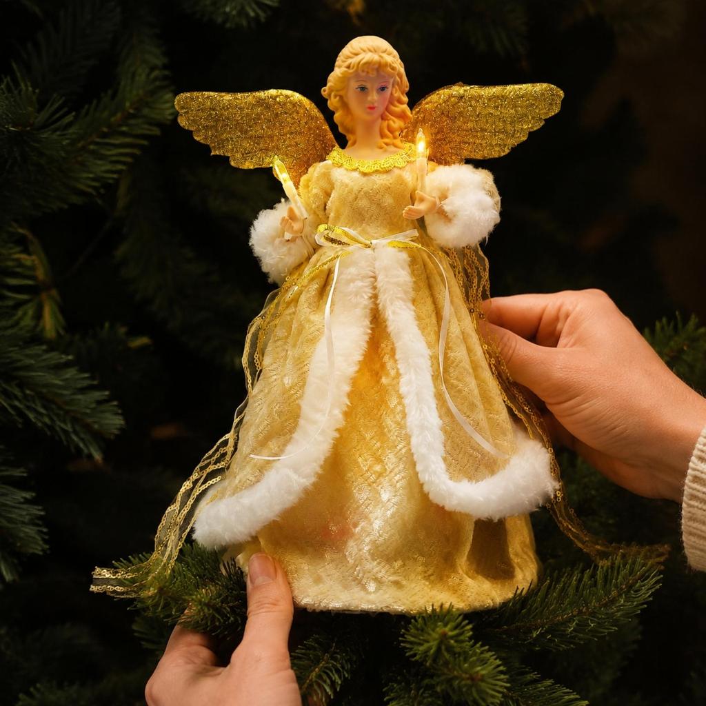 Tree-Top Angel Ornament with Circular Base Decorative Acrylic and Textile