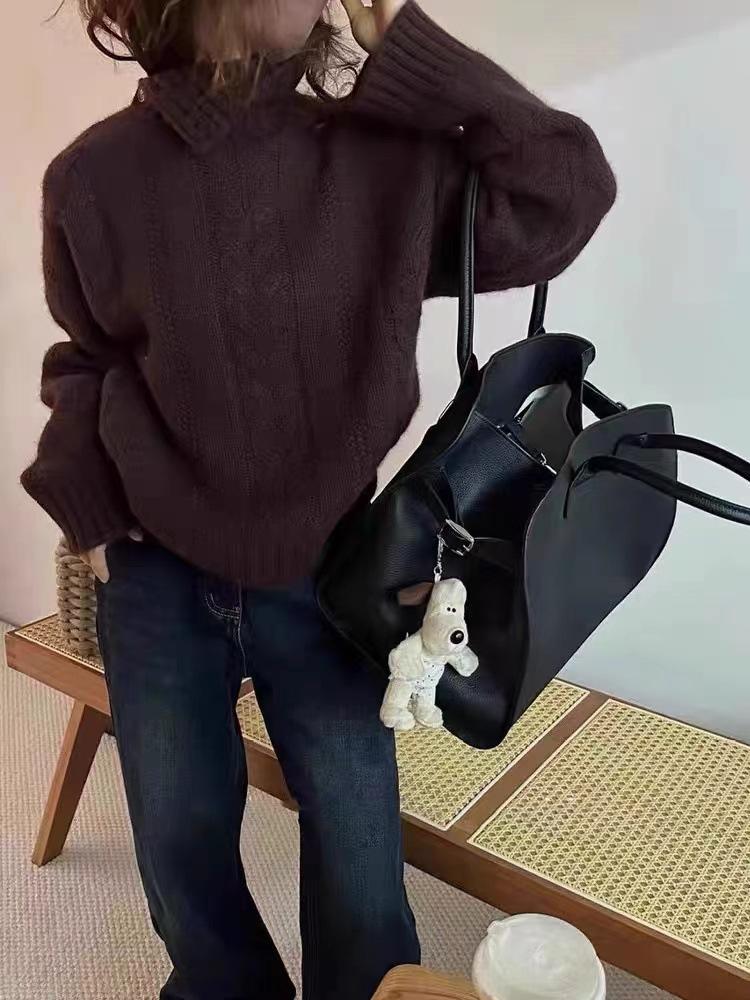 Lapel Irregular Twist Pullover Sweater Women's Autumn and Winter Soft Waxy Lazy Versatile Short Knitted Bottoming Top