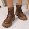 Móda Móda Zlaté PU Kůže Platforma Kotníkové Boty Ženy Silná Podrážka Šněrovací Hnědé Kotníkové Boty Žena Podzim Zima Masivní Podpatek Krátké Boty