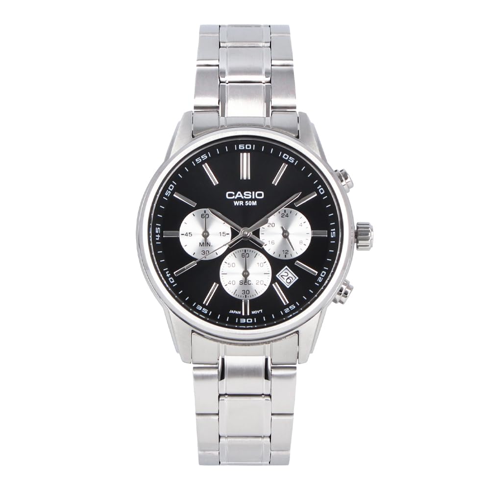 CASIO Quartz Analog Chronograph Watch Stainless Steel Silver Black Men's MTP-E515D-1A