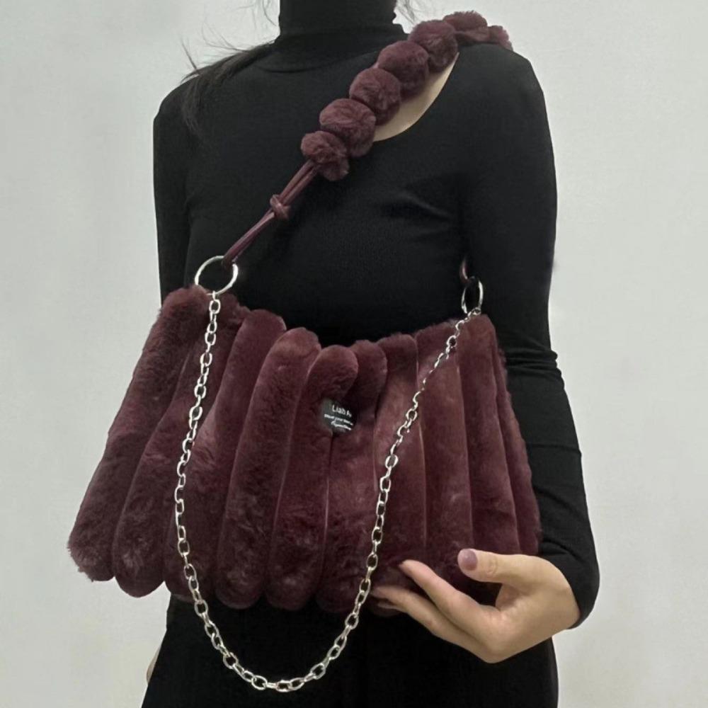 

Euro-America Style Fluffy Handbag Chains Design Handbag Modern Shoulder Bag Travel вино красного