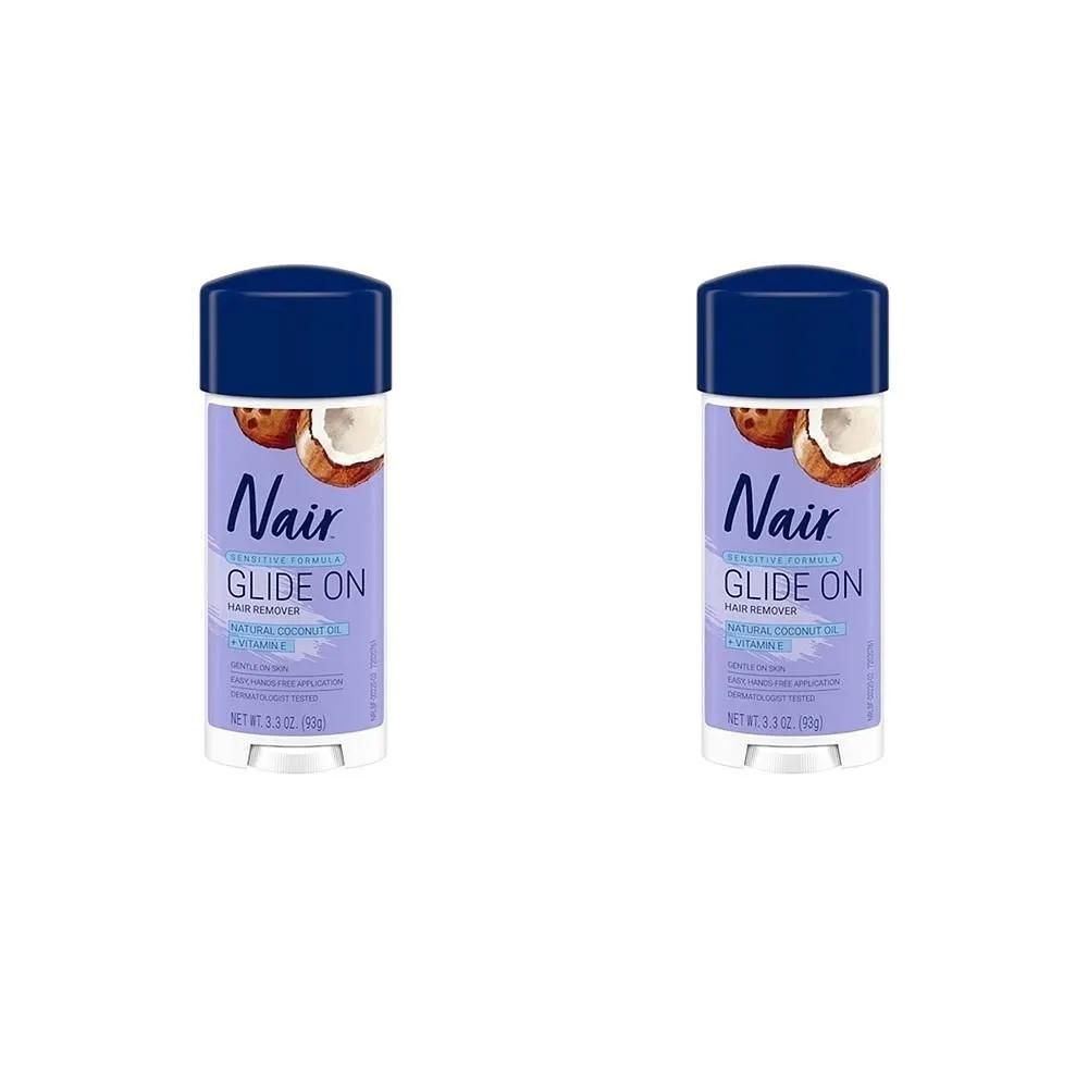 Крем Nair Glide On 93 г, 2 упаковки, с кокосовым маслом, средство для удаления волос Nair, формула для чувствительной кожи, депилятор с аппликатором