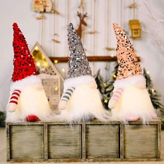 LED Light Up Christmas Gnomes Soft Plush Warm Lighted Dwarf Doll Ornaments with Glitter Sequins Hat for Home Table Decor