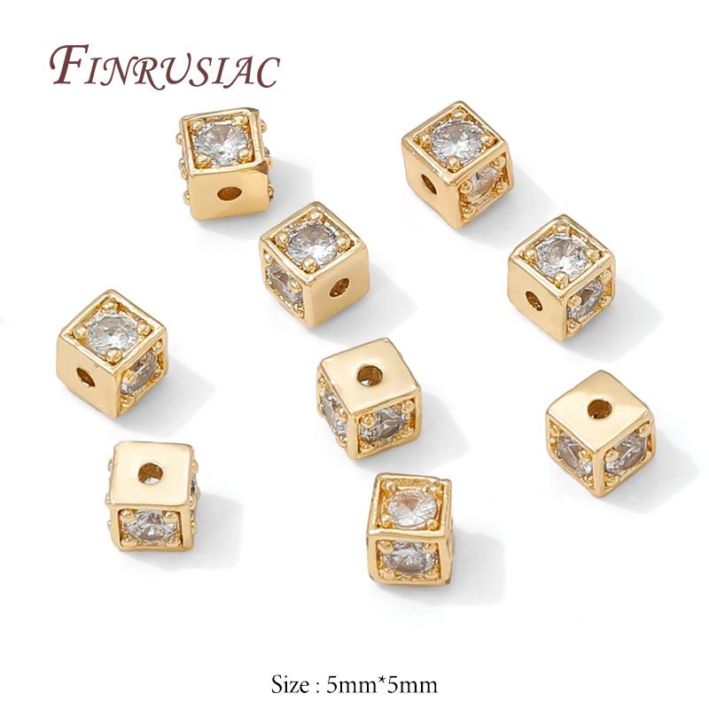 

5mm Square Beads For Bracelets,18K Gold Plated Zircon Spacer Beads For Jewelry Making,Metal Separator Beads,DIY Accessories 2 pieces