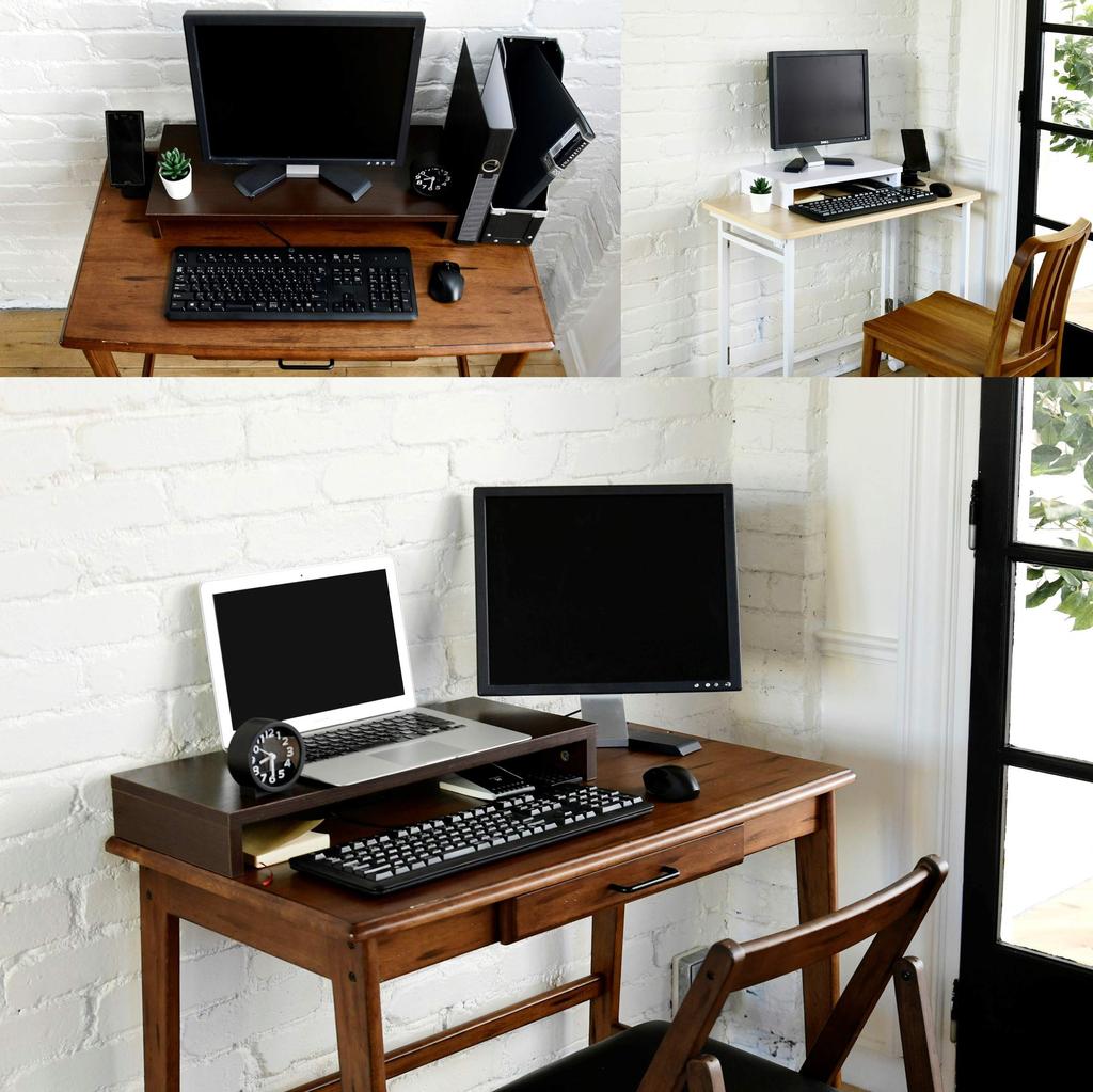 YAMAZEN Monitor Stand Made of Resistant to and Compact Computer Width 60 x Depth 25 x Height Easy to Telework (Desktop Stand) Wood, Scratches, Dirt,