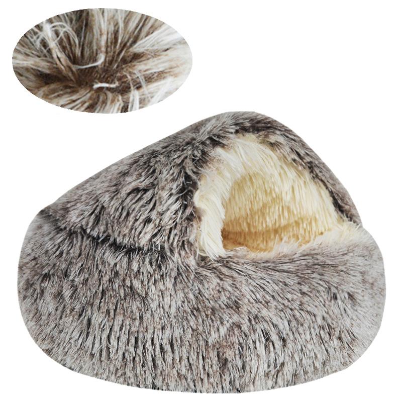 Fluffy Warming Cat Cave Bed Calming Dog Bed Semi-closed House  Donut Dog Cuddler Bed Machine Washable Round Pet Bed