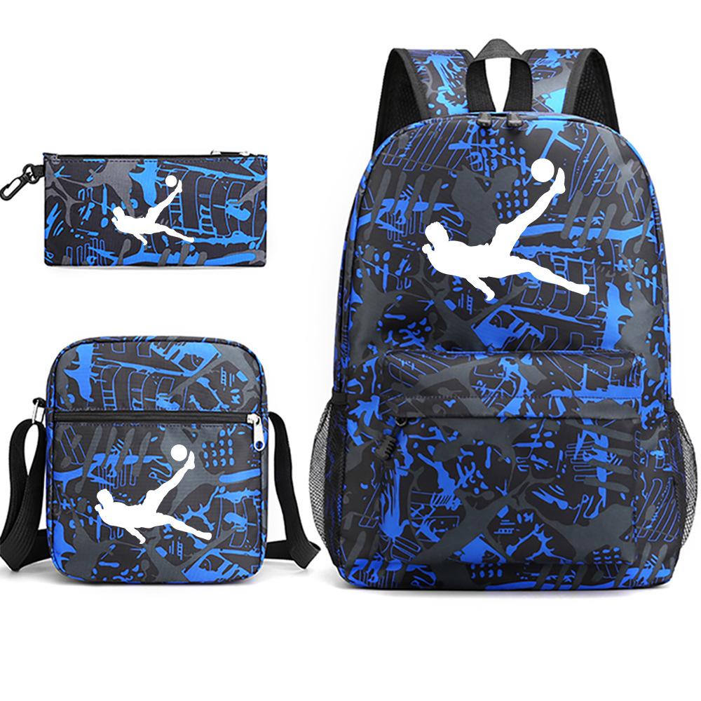 Large capacity schoolbag with shoulder strap; student three-piece pencil case set