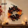 Thanksgiving Fall Hanging Decor Halloween Wreath for Front Door, Artificial Maple Leaf Rose Pumpkin Decorative Pendant Wall Wreath, Autumn Harvest
