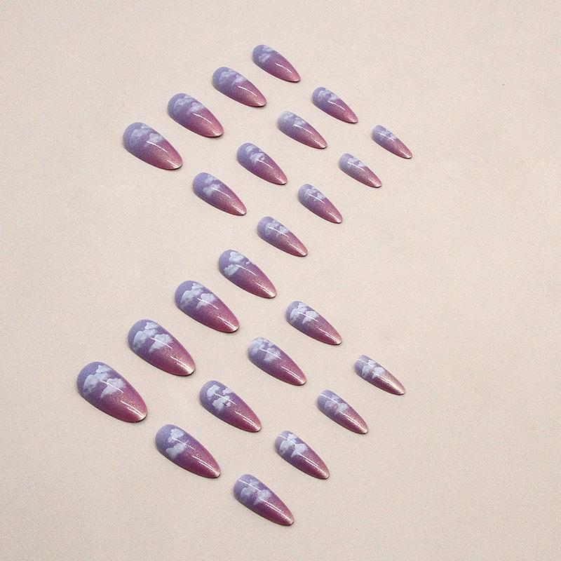 Almond nail dream gradual change cloud manicure European and American sweet ins wind fake nail finished removable nail piece