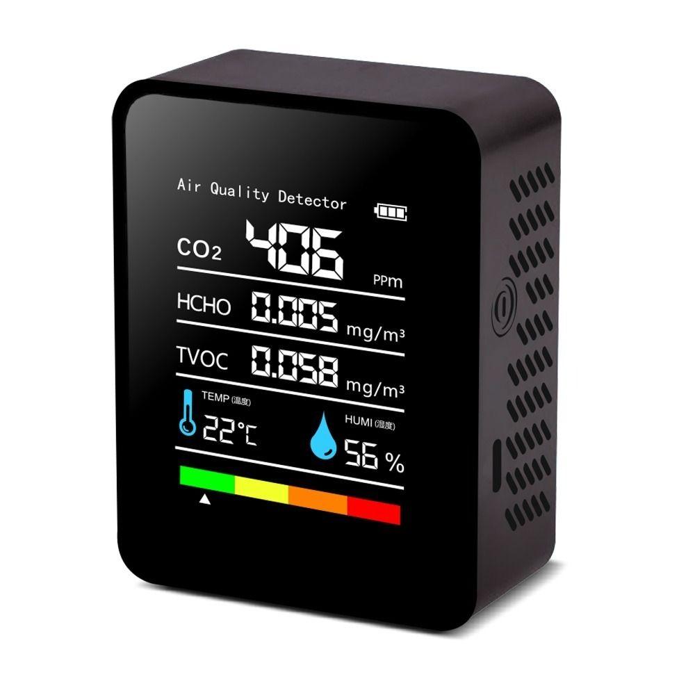 LCD Air Quality Monitor 5 In 1 TVOC Tester Rechargeable CO2 Detector  Meter