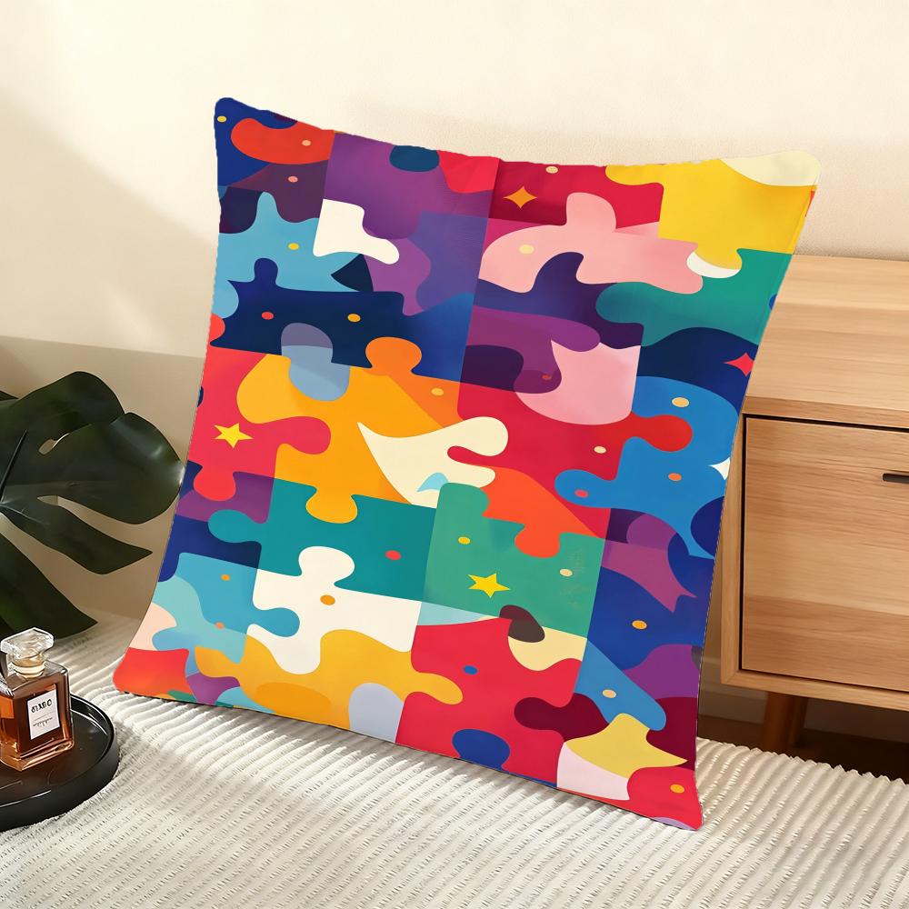Federa Cuscino con Fantasie Puzzle Morbida in Peluche Corto Copricuscino Liscio Accogliente Estetica Custodia Cuscino Arredo Casa