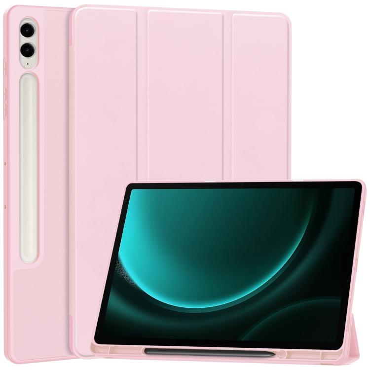 3-Fold Pure Color TPU Smart Leather Tablet Case with Pen Slot