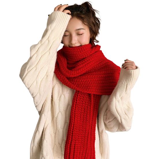 

Women Scarf Knitted Solid Color Plain Thickened Soft Keep Warm Comfortable Autumn Winter Adults Long Scarf Shawl for Outdoor красный