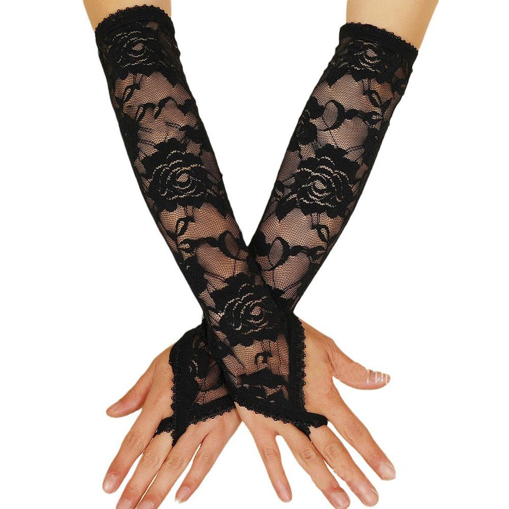 

1 пара кружевных вышитых перчаток с крючком, женские, для защиты от солнца, тонкий рукав, сексуальные аксессуары для ночного клуба, косплей One Size