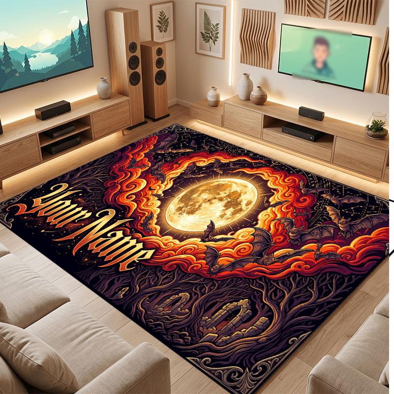 Space Cosmic Theme Crystal Velvet Floor Rug Personalized Custom Name Text Warm Carpet Home Decoration
