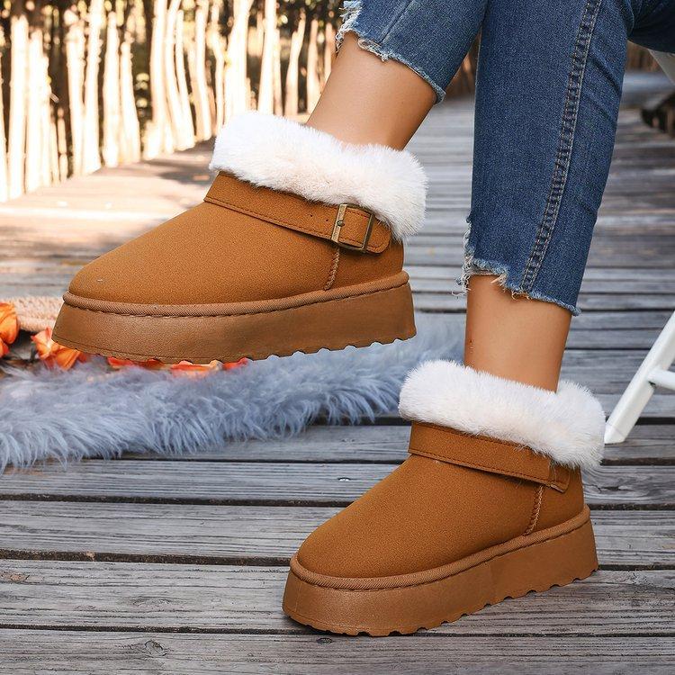 Stivali da neve invernali da donna in pelliccia fodera in peluche staffa per il piede caldi freddo leggeri escursionismo impermeabili antiscivolo bocca pelosa scarpe di cotone