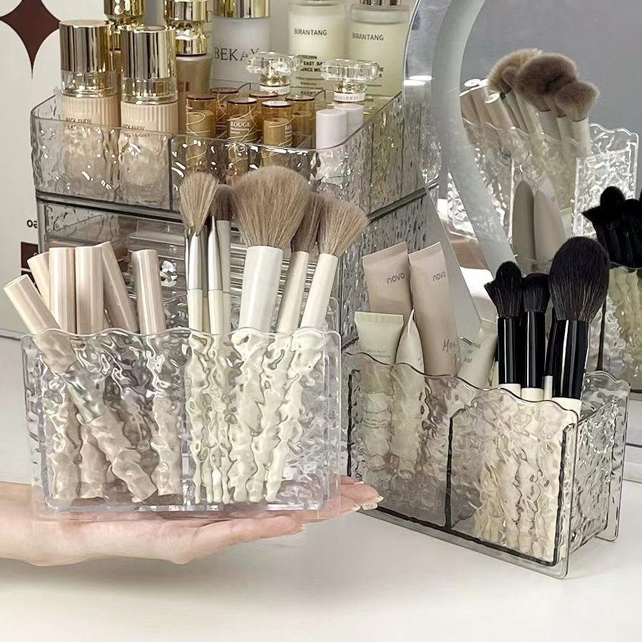 Luxury Water Ripple Cosmetic & Stationery Double-Compartment Organizer: Desktop Storage Box & Pen Holder - In Stock