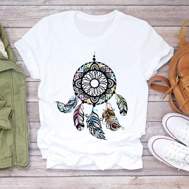 Traumfänger Traumfänger Rundhals Locker Mode Weißes T-Shirt Damen Kurzarm T-Shirt Oberteile Übergroßes T-Shirt Tee