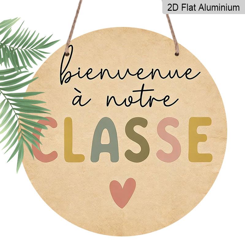 

2D Flat Aluminum Sign with The Words “Welcome To Our Classroom”, with Colored Letters | 7.87x7.87 Inch Round Wall Decoration, Suitable for Classrooms 1pc
