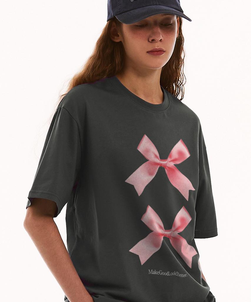 MATCHGLOBE Twice Ribbon Oversized Tee (Dark Gray)