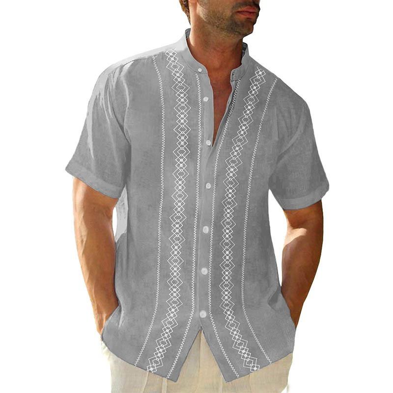 Summer Men's Shirt Button Short Sleeved Design with Stripes for Coolness Solid Color Top Shirts Men’s