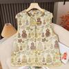 Dames Retro Chinese Kalebas Jacquard Vest, Lente/Herfst Ronde Hals met Kikkerknopen