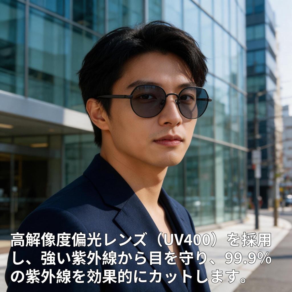 [PUKCLAR] Men's Sunglasses, UV400 Cut, Unisex, Lightweight Metal Frame, Silicone Nose Pads, TAC Lenses, for Commuting, Driving, and Outdoor