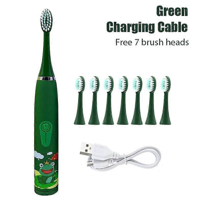 Children Sonic Electric Toothbrush Kids Tooth Brush IPX6 Waterproof USB Rechargeable 6 Replacement Brush Heads Oral Cleaning